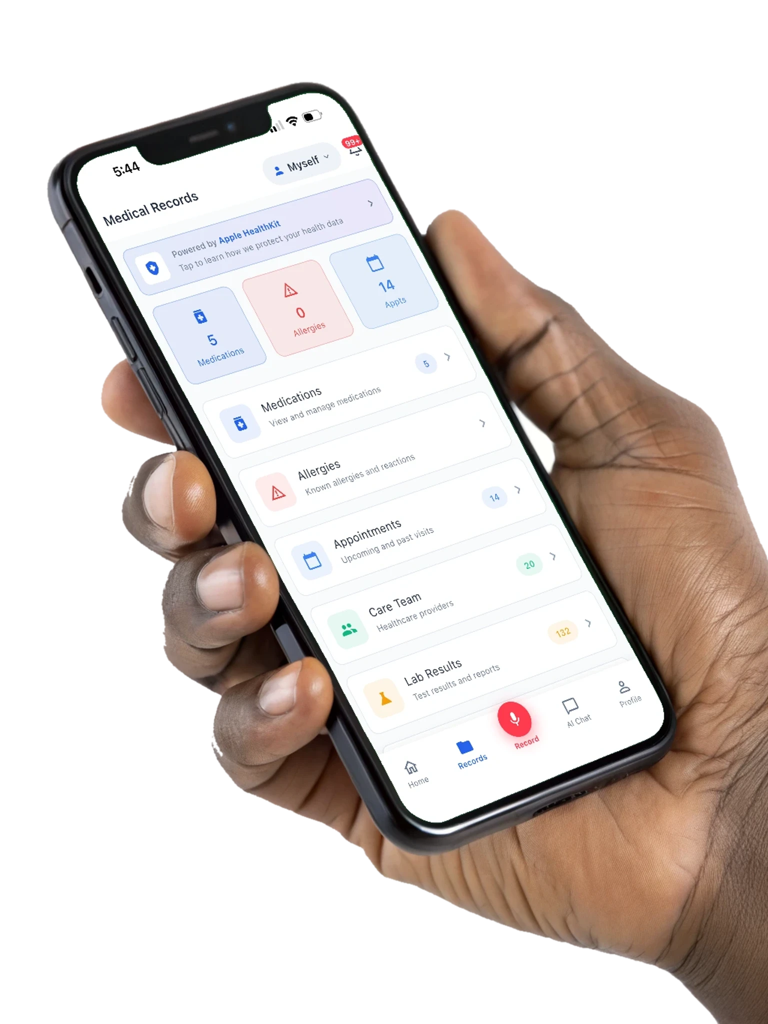 The MyMedicalRecords app on a phone